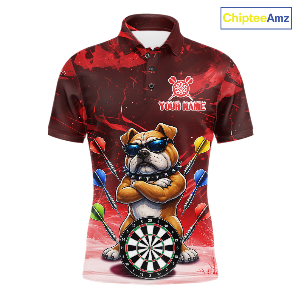 Personalized Red Funny Bulldog Darts Shirt For Men Custom Darts Jersey Team Polo & 1/4 Zip TDM7601