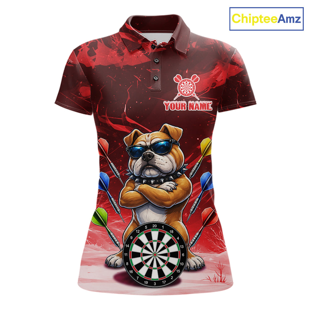 Personalized Red Funny Bulldog Darts Shirt For Women Custom Darts Jersey Team Polo & 1/4 Zip TDM7601