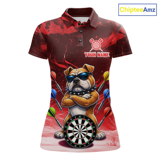Personalized Red Funny Bulldog Darts Shirt For Women Custom Darts Jersey Team Polo & 1/4 Zip TDM7601