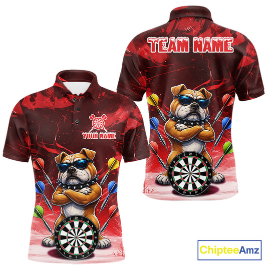 Personalized Red Funny Bulldog Darts Shirt For Men Custom Darts Jersey Team Polo & 1/4 Zip TDM7601