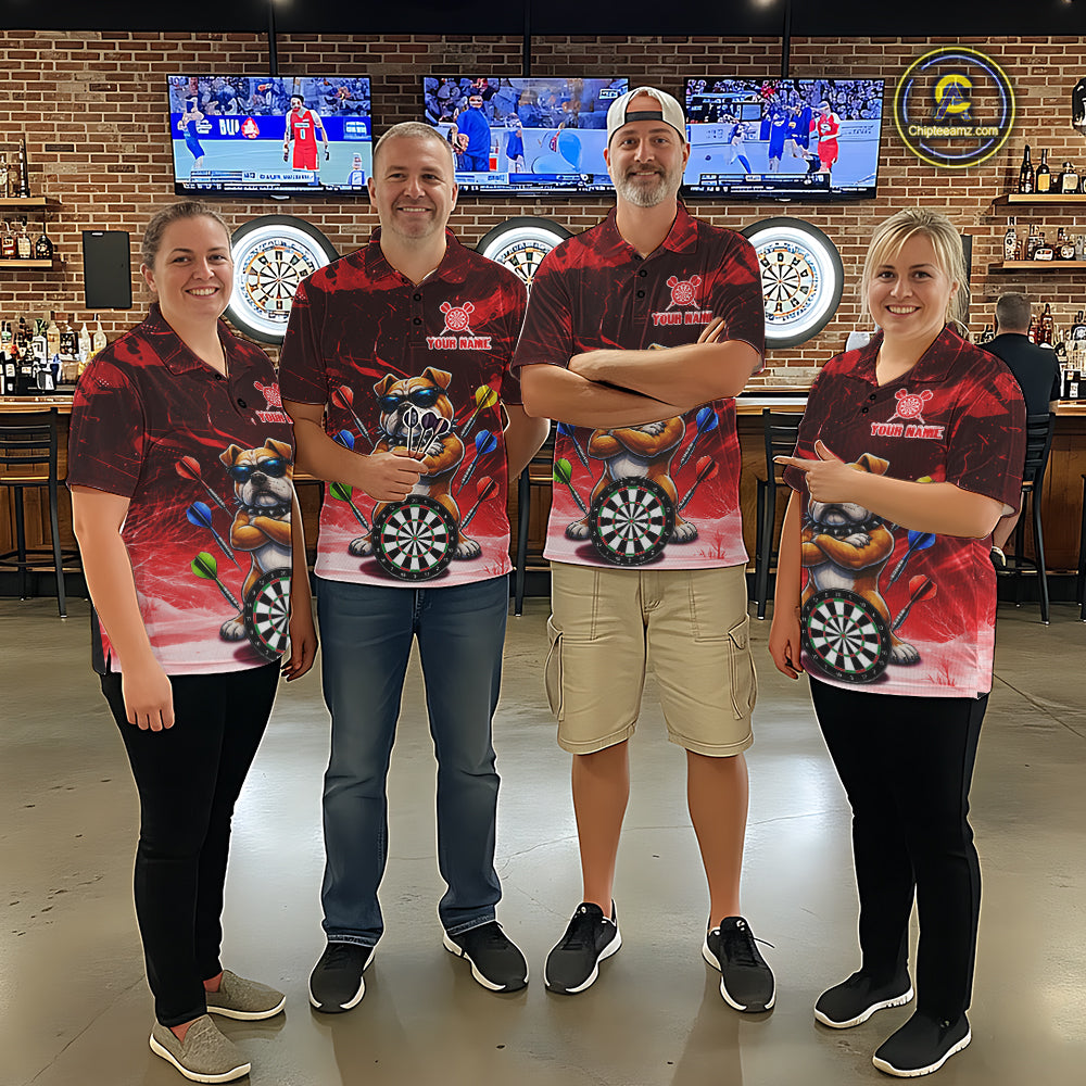 Personalized Red Funny Bulldog Darts Shirt For Women Custom Darts Jersey Team Polo & 1/4 Zip TDM7601