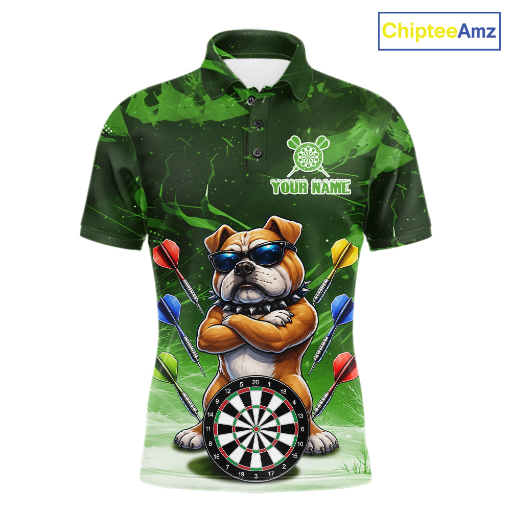 Personalized Green Funny Bulldog Darts Shirt For Men Custom Darts Jersey Team Polo & 1/4 Zip TDM7602
