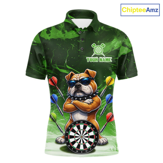 Personalized Green Funny Bulldog Darts Shirt For Men Custom Darts Jersey Team Polo & 1/4 Zip TDM7602