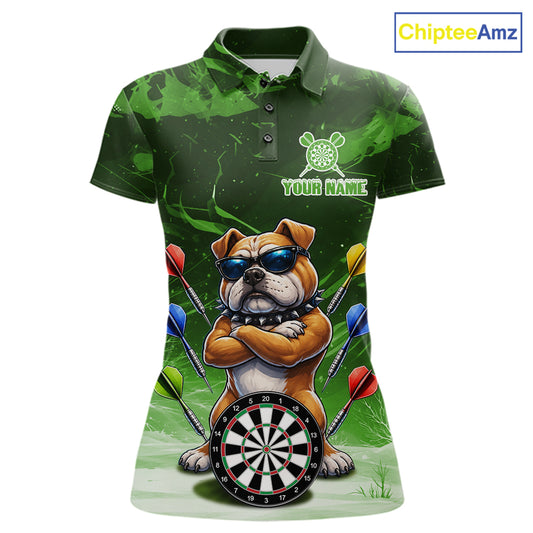 Personalized Green Funny Bulldog Darts Shirt For Women Custom Darts Jersey Team Polo & 1/4 Zip TDM7602