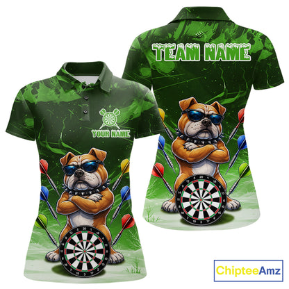 Personalized Green Funny Bulldog Darts Shirt For Women Custom Darts Jersey Team Polo & 1/4 Zip TDM7602