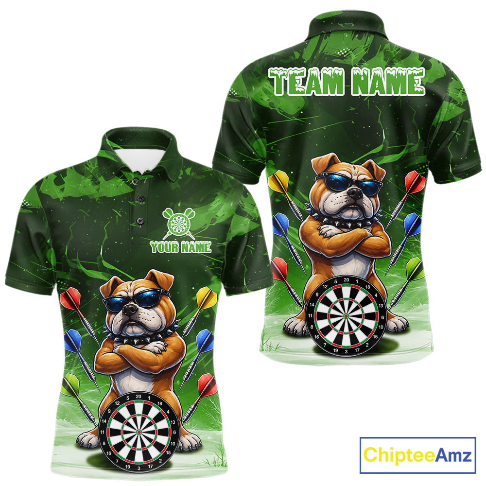 Personalized Green Funny Bulldog Darts Shirt For Men Custom Darts Jersey Team Polo & 1/4 Zip TDM7602