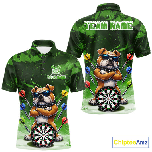 Personalized Green Funny Bulldog Darts Shirt For Men Custom Darts Jersey Team Polo & 1/4 Zip TDM7602