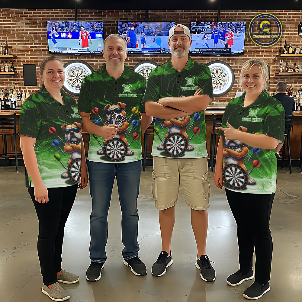 Personalized Green Funny Bulldog Darts Shirt For Women Custom Darts Jersey Team Polo & 1/4 Zip TDM7602
