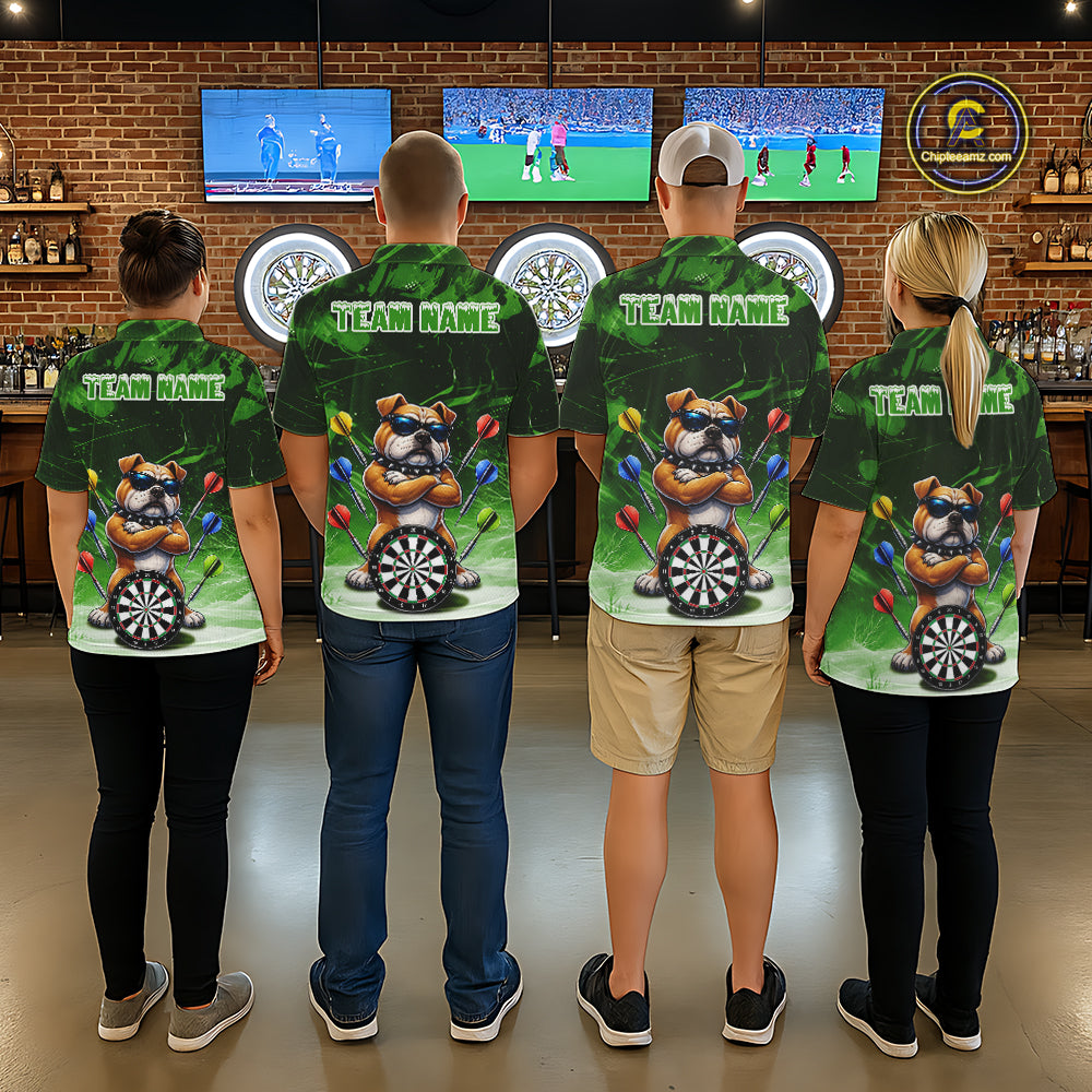Personalized Green Funny Bulldog Darts Shirt For Women Custom Darts Jersey Team Polo & 1/4 Zip TDM7602