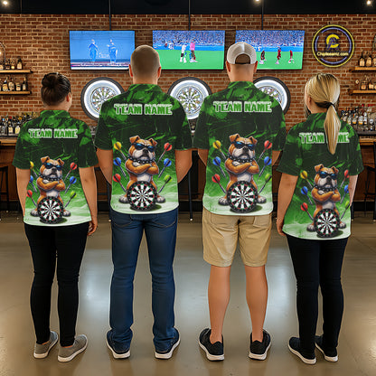 Personalized Green Funny Bulldog Darts Shirt For Women Custom Darts Jersey Team Polo & 1/4 Zip TDM7602