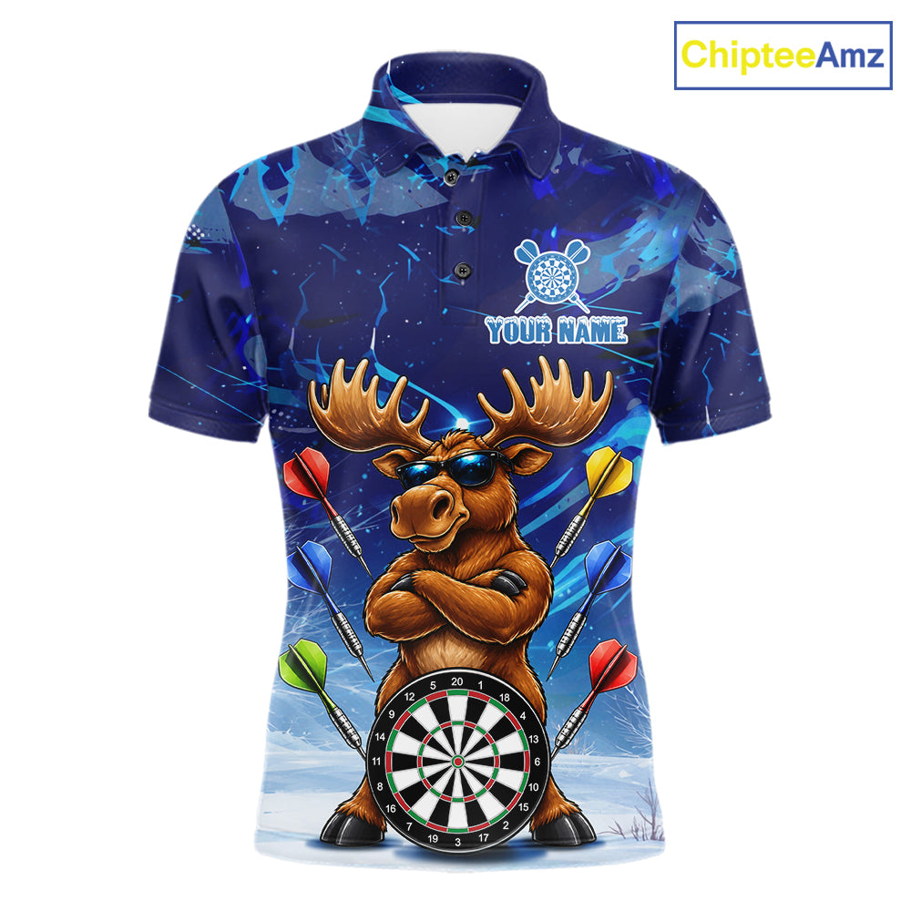 Personalized Blue Funny Moose Darts Shirt For Men Custom Darts Jersey Team Polo & Quarter Zip TDM7603