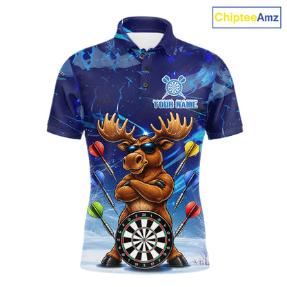 Personalized Blue Funny Moose Darts Shirt For Men Custom Darts Jersey Team Polo & Quarter Zip TDM7603
