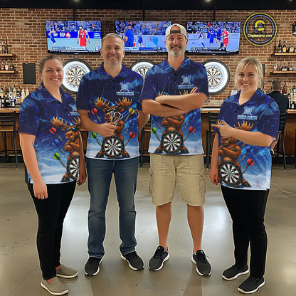 Personalized Blue Funny Moose Darts Shirt For Men Custom Darts Jersey Team Polo & Quarter Zip TDM7603