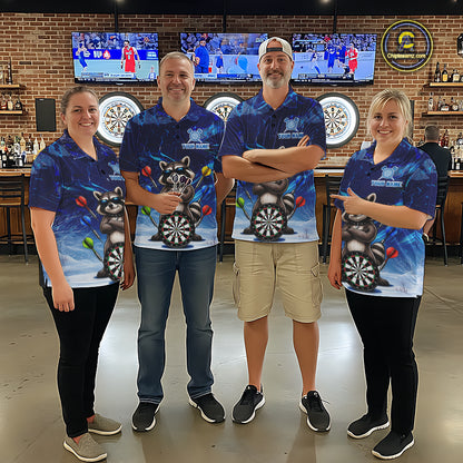 Personalized Blue Funny Raccoon Darts Shirt For Men Custom Darts Jersey Team Polo & 1/4 Zip TDM7604
