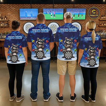 Personalized Blue Funny Raccoon Darts Shirt For Men Custom Darts Jersey Team Polo & 1/4 Zip TDM7604
