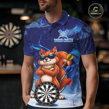Personalized Blue Funny Squirrel Darts Shirt For Men Custom Darts Jersey Team Polo & 1/4 Zip TDM7605