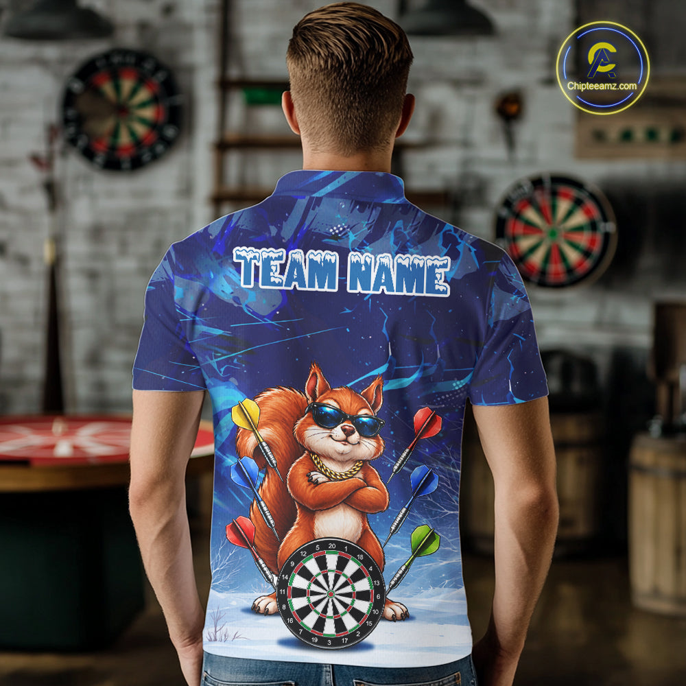 Personalized Blue Funny Squirrel Darts Shirt For Men Custom Darts Jersey Team Polo & 1/4 Zip TDM7605