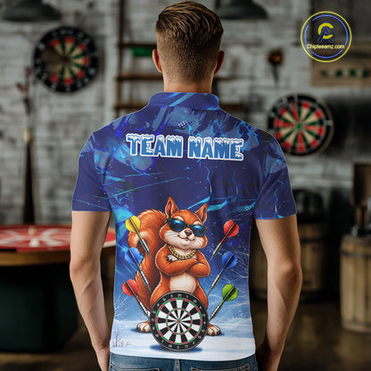 Personalized Blue Funny Squirrel Darts Shirt For Men Custom Darts Jersey Team Polo & 1/4 Zip TDM7605