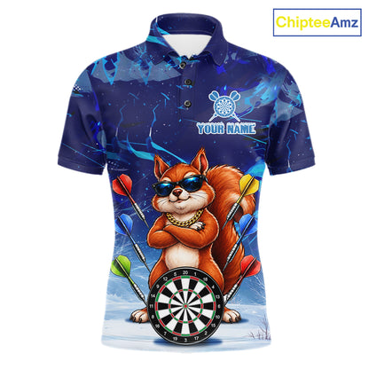 Personalized Blue Funny Squirrel Darts Shirt For Men Custom Darts Jersey Team Polo & 1/4 Zip TDM7605