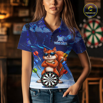 Personalized Blue Funny Squirrel Darts Shirt For Women Custom Darts Jersey Team Polo & 1/4 Zip TDM7605