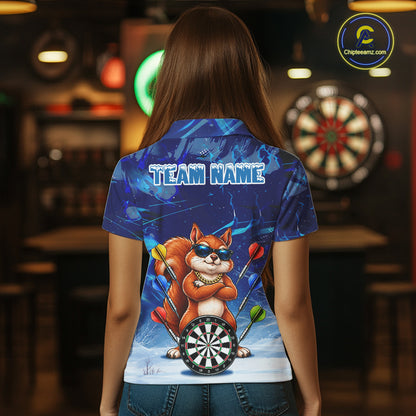 Personalized Blue Funny Squirrel Darts Shirt For Women Custom Darts Jersey Team Polo & 1/4 Zip TDM7605