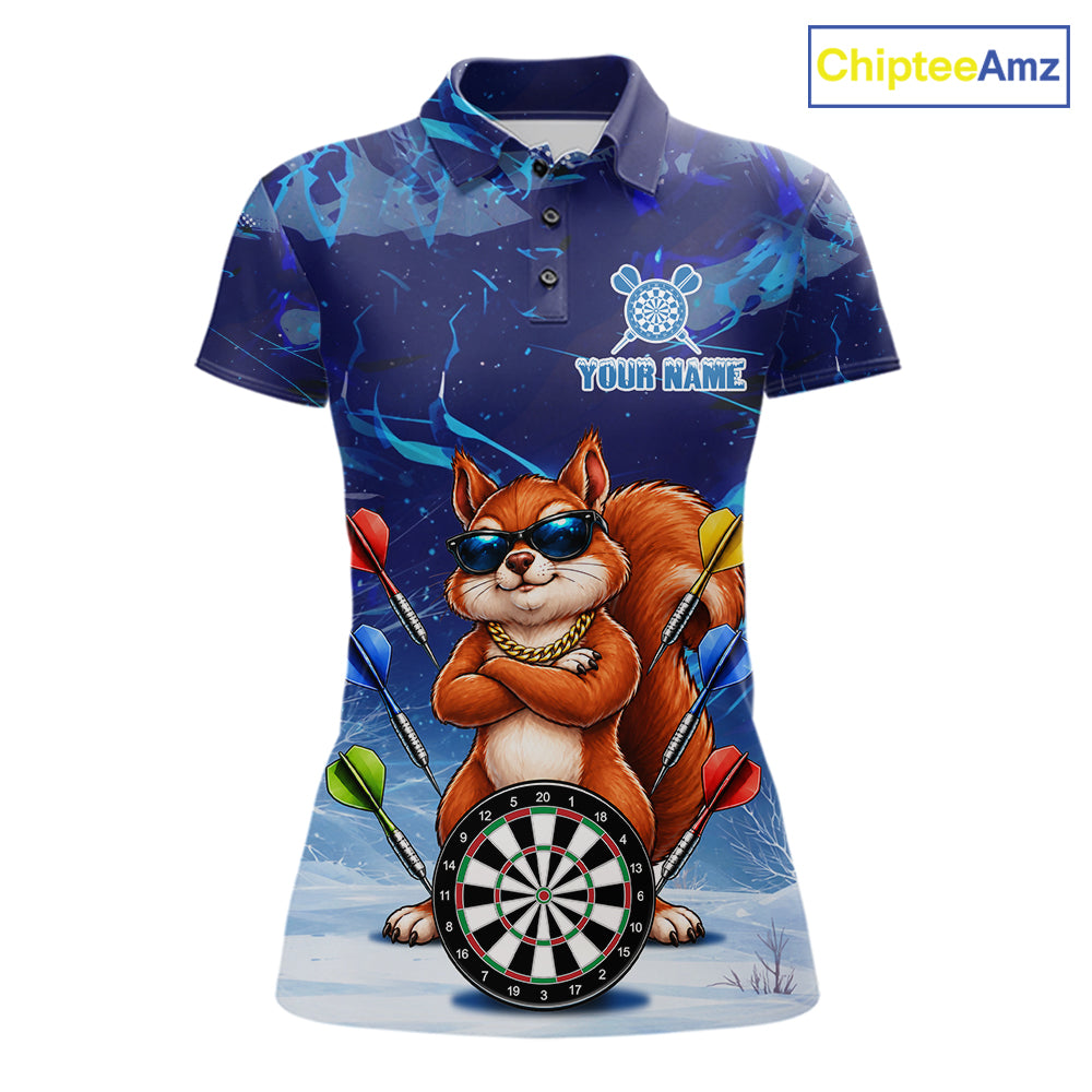 Personalized Blue Funny Squirrel Darts Shirt For Women Custom Darts Jersey Team Polo & 1/4 Zip TDM7605