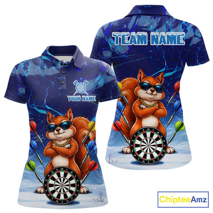 Personalized Blue Funny Squirrel Darts Shirt For Women Custom Darts Jersey Team Polo & 1/4 Zip TDM7605