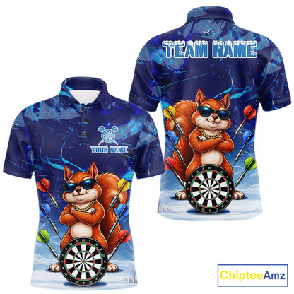 Personalized Blue Funny Squirrel Darts Shirt For Men Custom Darts Jersey Team Polo & 1/4 Zip TDM7605