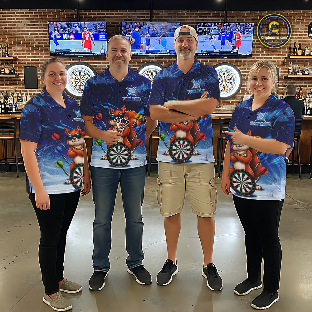 Personalized Blue Funny Squirrel Darts Shirt For Women Custom Darts Jersey Team Polo & 1/4 Zip TDM7605
