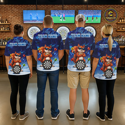 Personalized Blue Funny Squirrel Darts Shirt For Women Custom Darts Jersey Team Polo & 1/4 Zip TDM7605