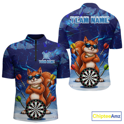 Personalized Blue Funny Squirrel Darts Shirt For Men Custom Darts Jersey Team Polo & 1/4 Zip TDM7605