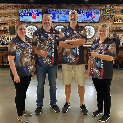 Smoke American Flag Deer Darts Polo, 1/4 Zip Shirts For Women Custom Patriotic Darts Team Jersey TDM7606