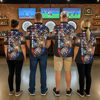 Smoke American Flag Deer Darts Polo, 1/4 Zip Shirts For Women Custom Patriotic Darts Team Jersey TDM7606