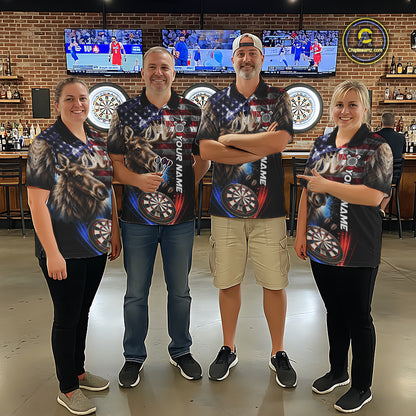 Smoke American Flag Moose Darts Polo, 1/4 Zip Shirts For Women Custom Patriotic Darts Team Jersey TDM7607