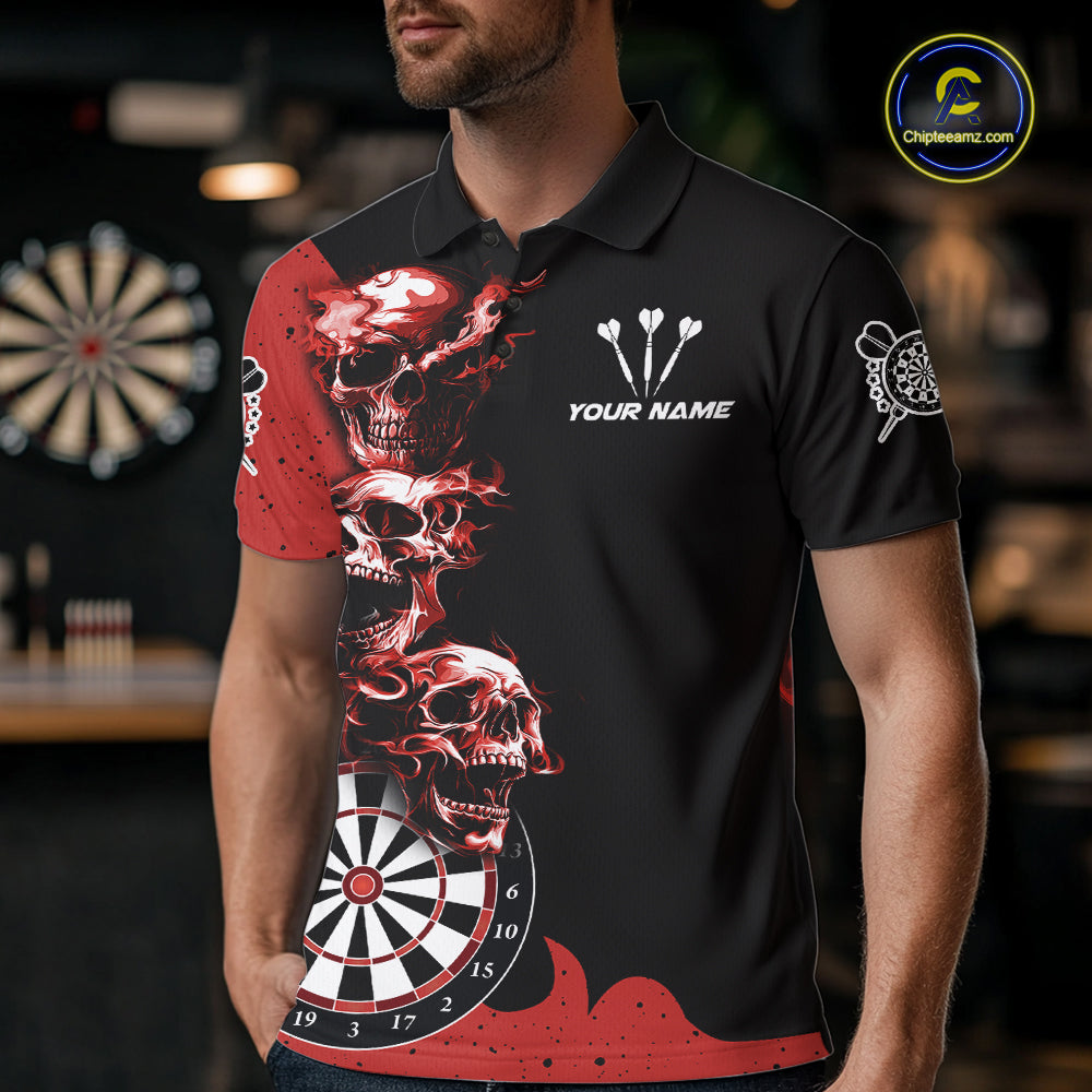 Personalized Smoke Skull Darts Shirts For Men Custom Black And Red Darts League Team Jerseys TDM7613