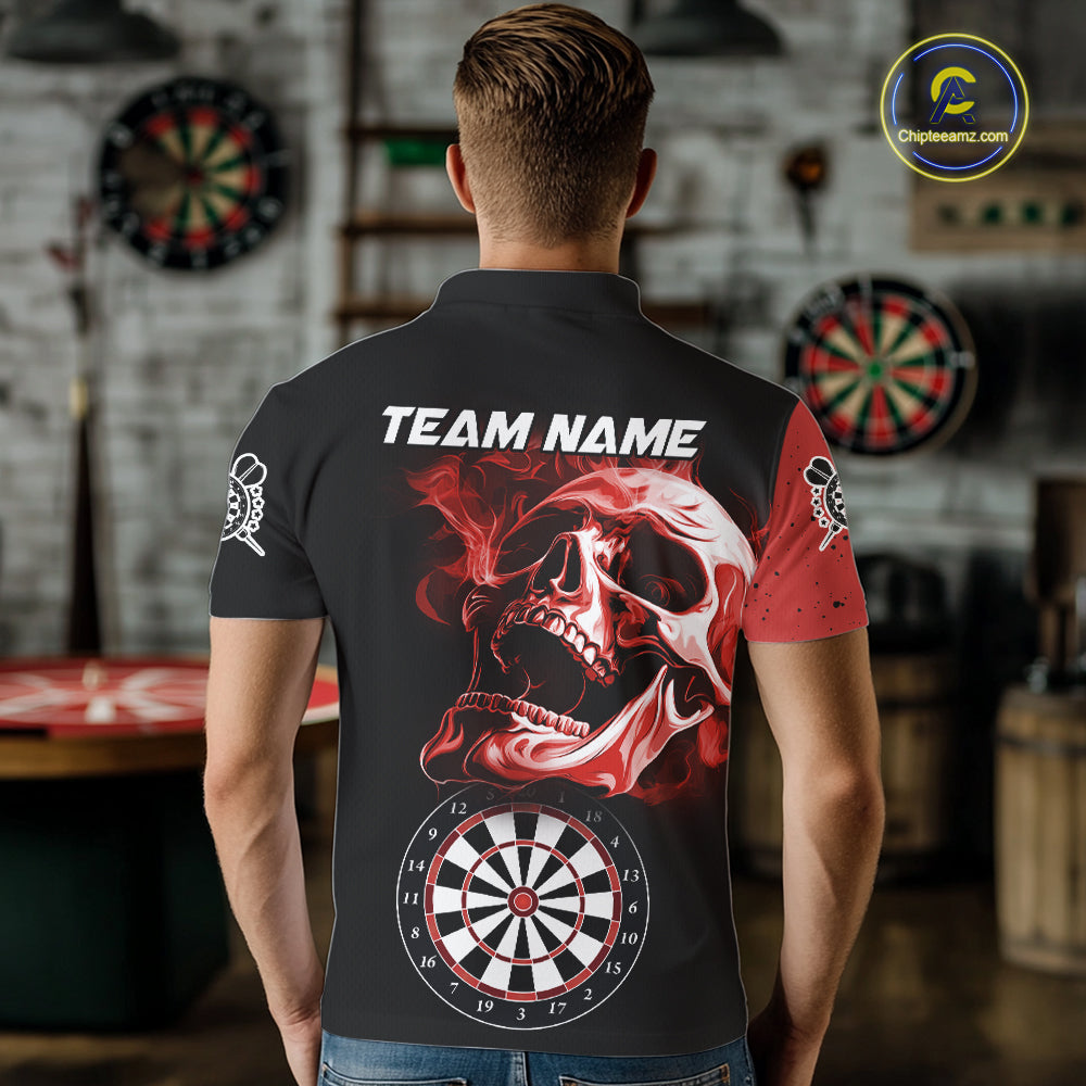 Personalized Smoke Skull Darts Shirts For Men Custom Black And Red Darts League Team Jerseys TDM7613