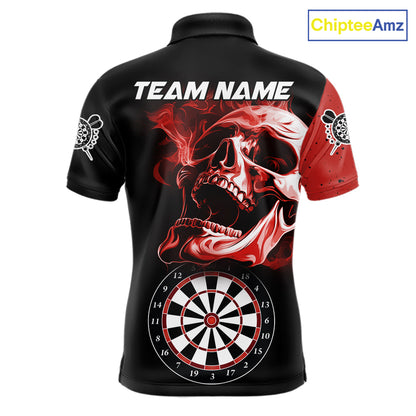 Personalized Smoke Skull Darts Shirts For Men Custom Black And Red Darts League Team Jerseys TDM7613