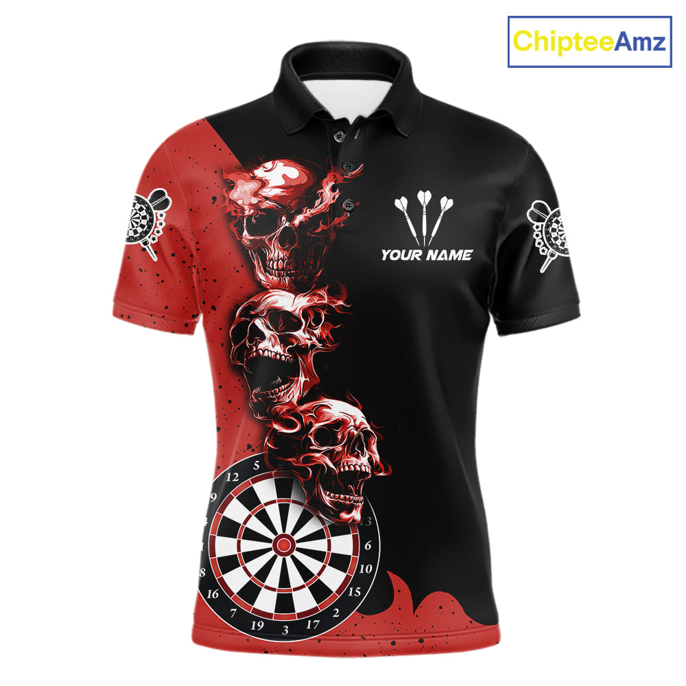Personalized Smoke Skull Darts Shirts For Men Custom Black And Red Darts League Team Jerseys TDM7613