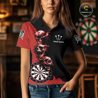Personalized Smoke Skull Darts Shirts For Women Custom Black And Red Darts League Team Jerseys TDM7613