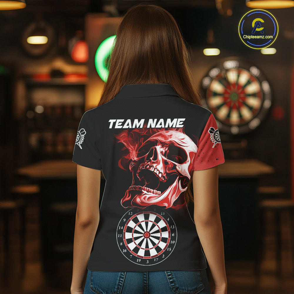 Personalized Smoke Skull Darts Shirts For Women Custom Black And Red Darts League Team Jerseys TDM7613