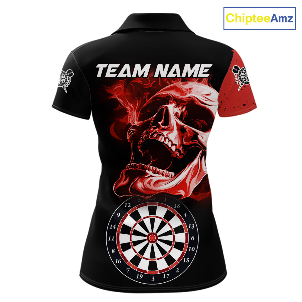 Personalized Smoke Skull Darts Shirts For Women Custom Black And Red Darts League Team Jerseys TDM7613