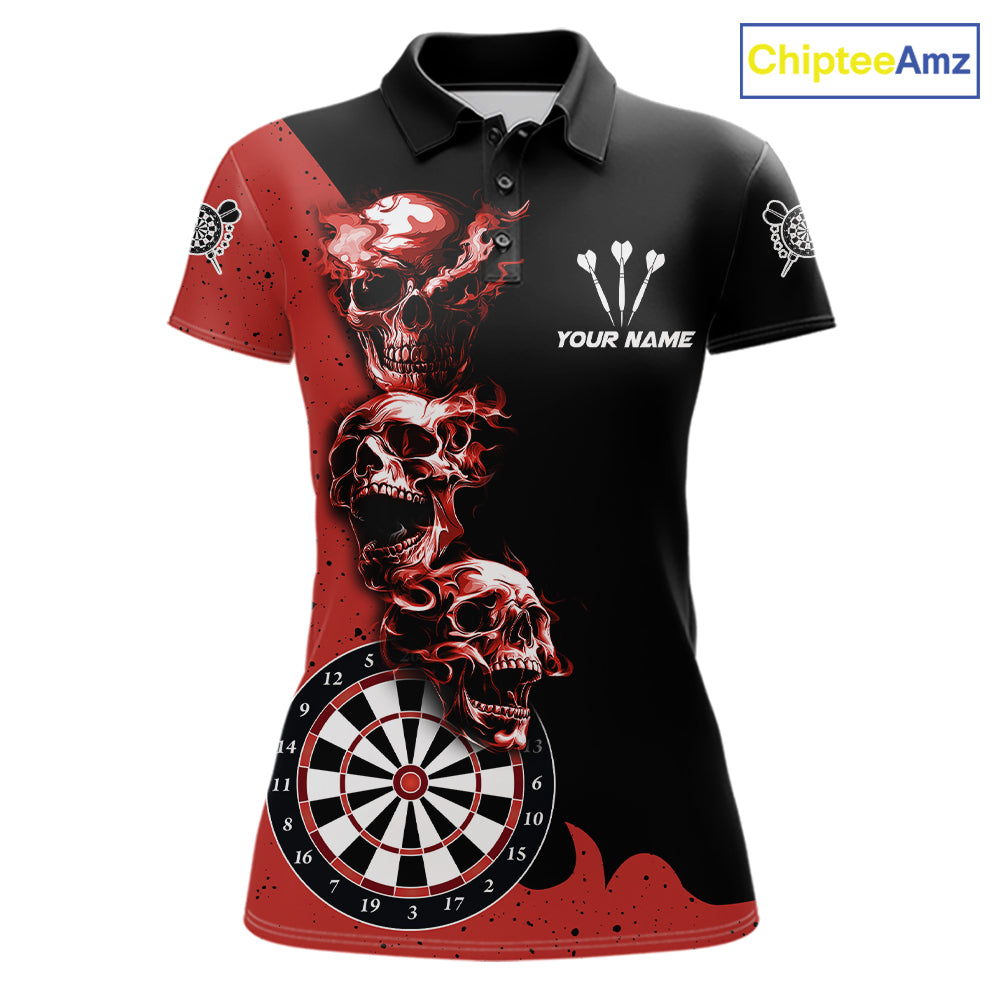 Personalized Smoke Skull Darts Shirts For Women Custom Black And Red Darts League Team Jerseys TDM7613