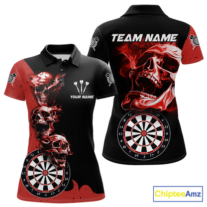 Personalized Smoke Skull Darts Shirts For Women Custom Black And Red Darts League Team Jerseys TDM7613