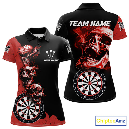 Personalized Smoke Skull Darts Shirts For Women Custom Black And Red Darts League Team Jerseys TDM7613
