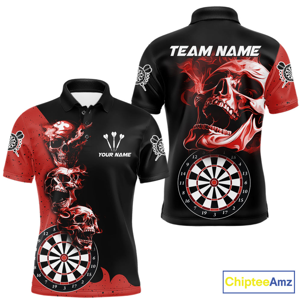 Personalized Smoke Skull Darts Shirts For Men Custom Black And Red Darts League Team Jerseys TDM7613