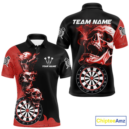 Personalized Smoke Skull Darts Shirts For Men Custom Black And Red Darts League Team Jerseys TDM7613