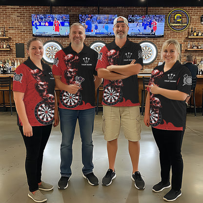 Personalized Smoke Skull Darts Shirts For Men Custom Black And Red Darts League Team Jerseys TDM7613