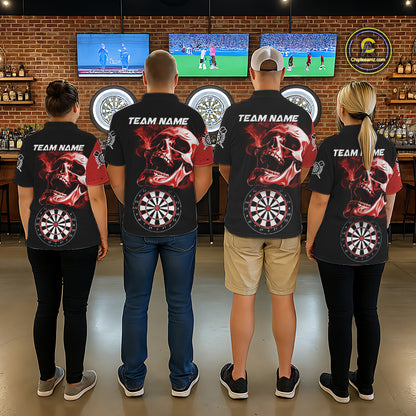 Personalized Smoke Skull Darts Shirts For Men Custom Black And Red Darts League Team Jerseys TDM7613