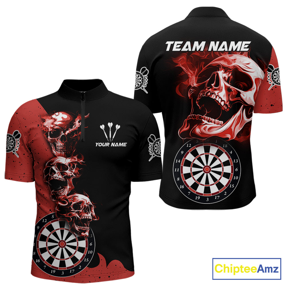 Personalized Smoke Skull Darts Shirts For Men Custom Black And Red Darts League Team Jerseys TDM7613