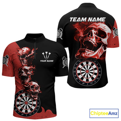 Personalized Smoke Skull Darts Shirts For Men Custom Black And Red Darts League Team Jerseys TDM7613